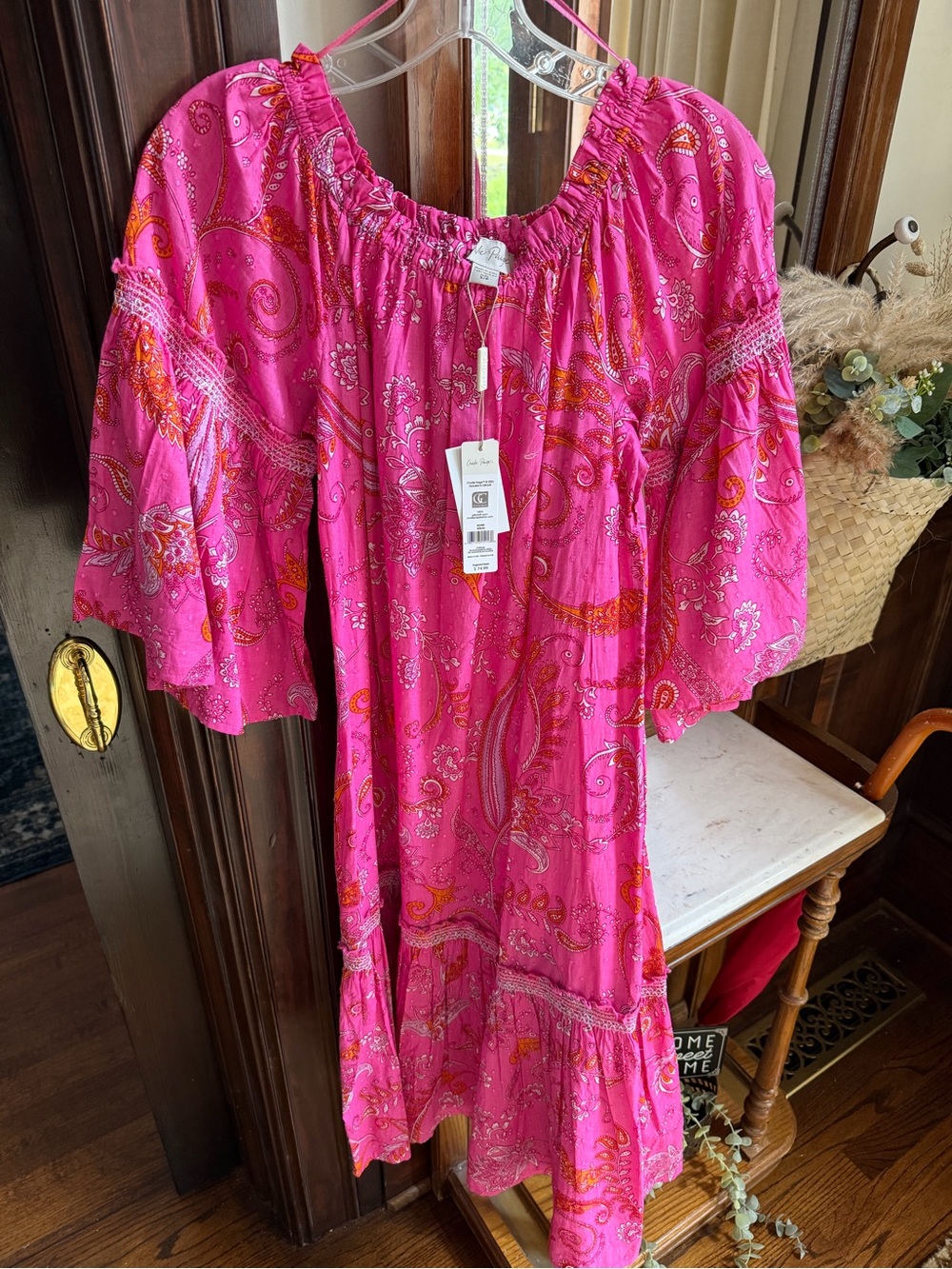 Charlie Paige Hot Pink Paisley Tiered Boho Dress